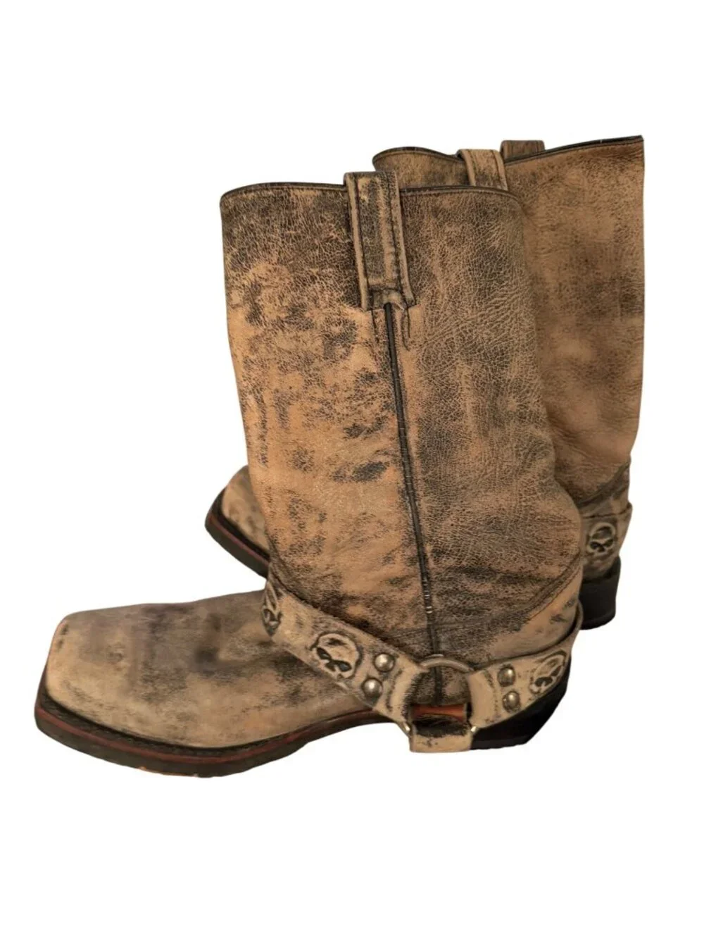 Harley Davidson Mens Rory Skull Strap Pull-on Harness Moto Boots Size 9 Leather
